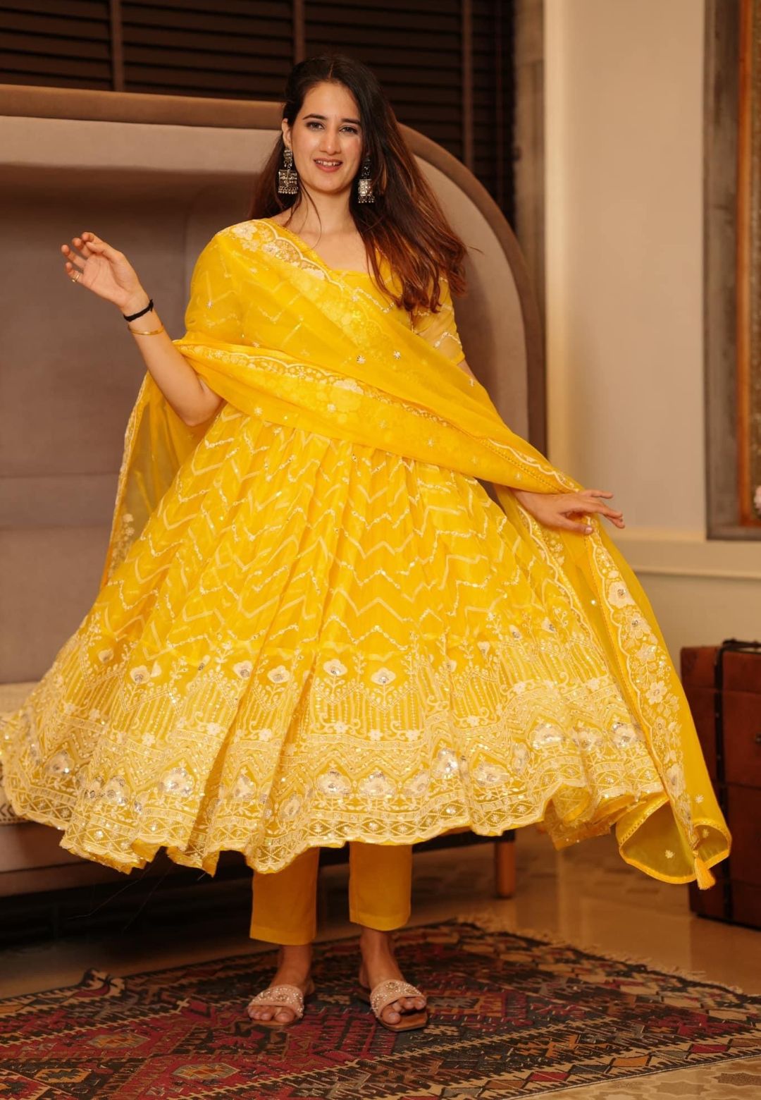 YELLOW NEELAM ORGANZA SUIT SET