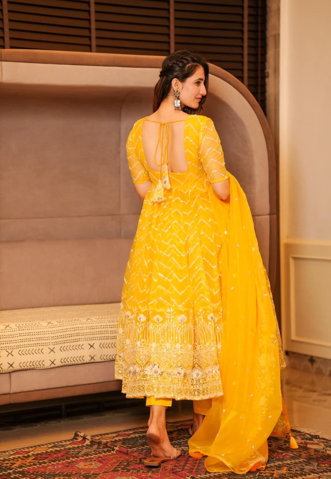 YELLOW NEELAM ORGANZA SUIT SET