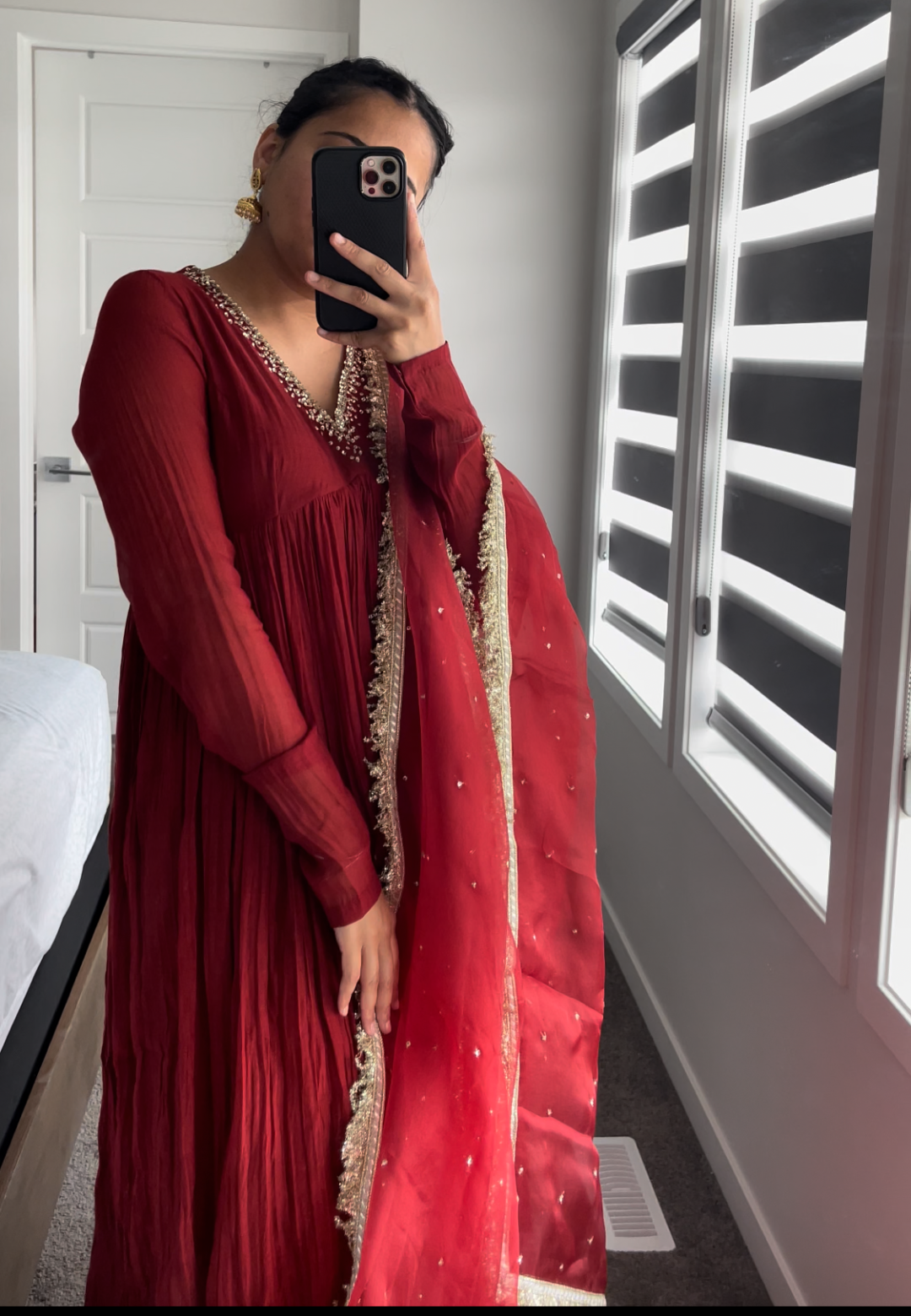 RED MUL CHANDERI ANARKALI SUIT SET