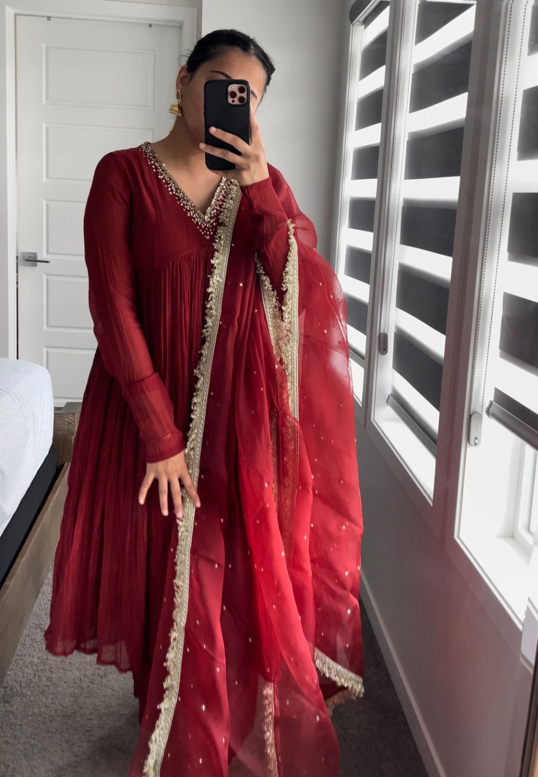 RED MUL CHANDERI ANARKALI SUIT SET