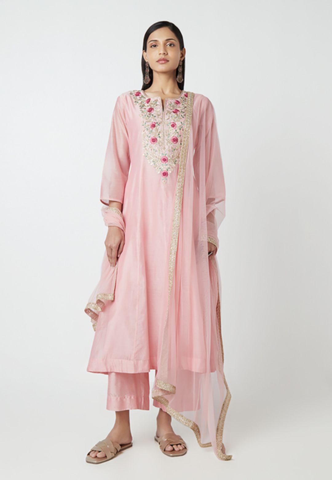 BLUSH PINK ETHNIC COTTON BLEND SUIT SET