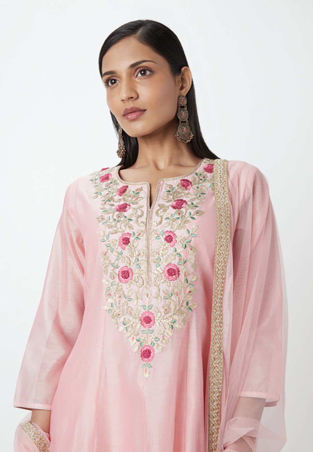 BLUSH PINK ETHNIC COTTON BLEND SUIT SET