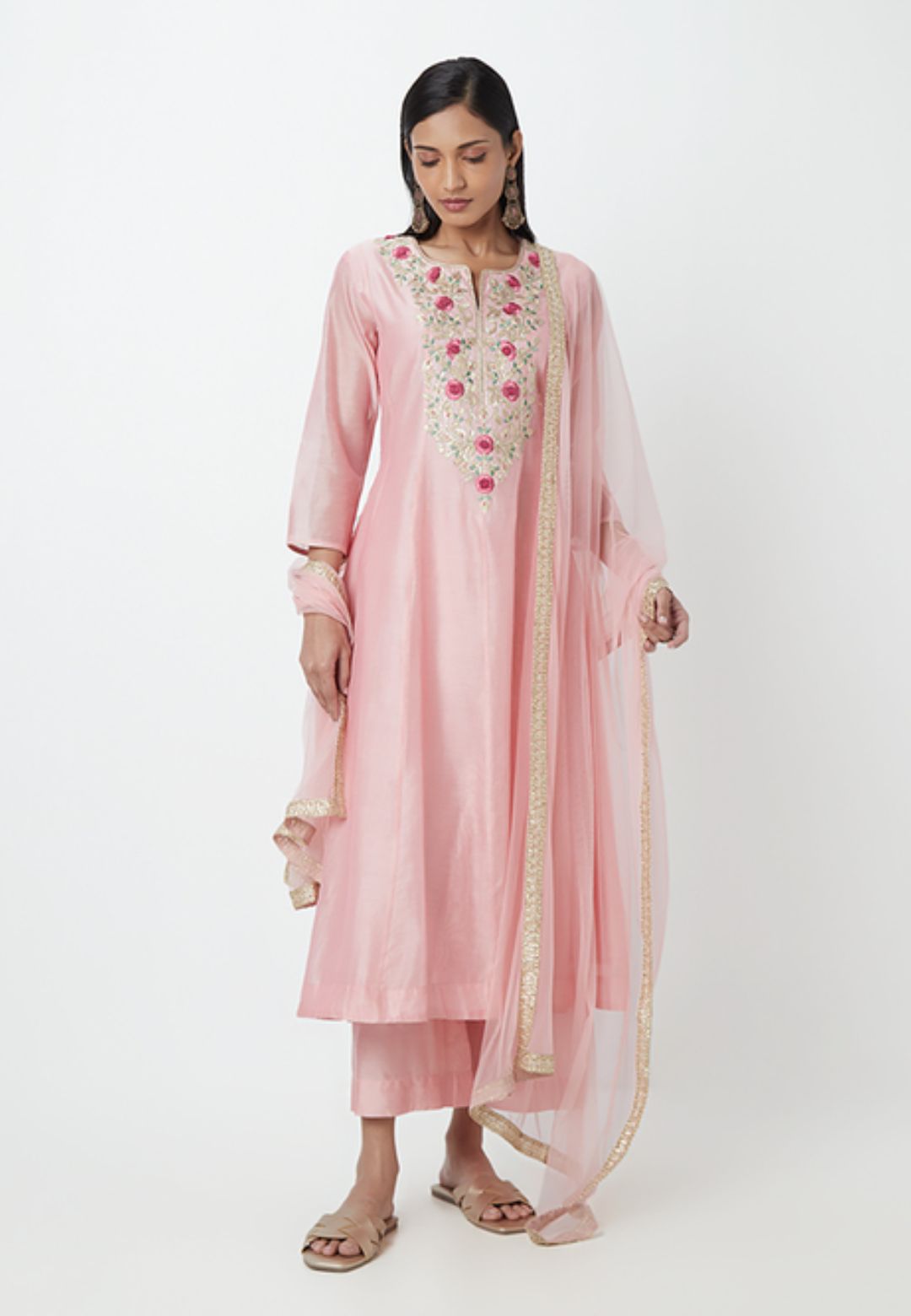 BLUSH PINK ETHNIC COTTON BLEND SUIT SET