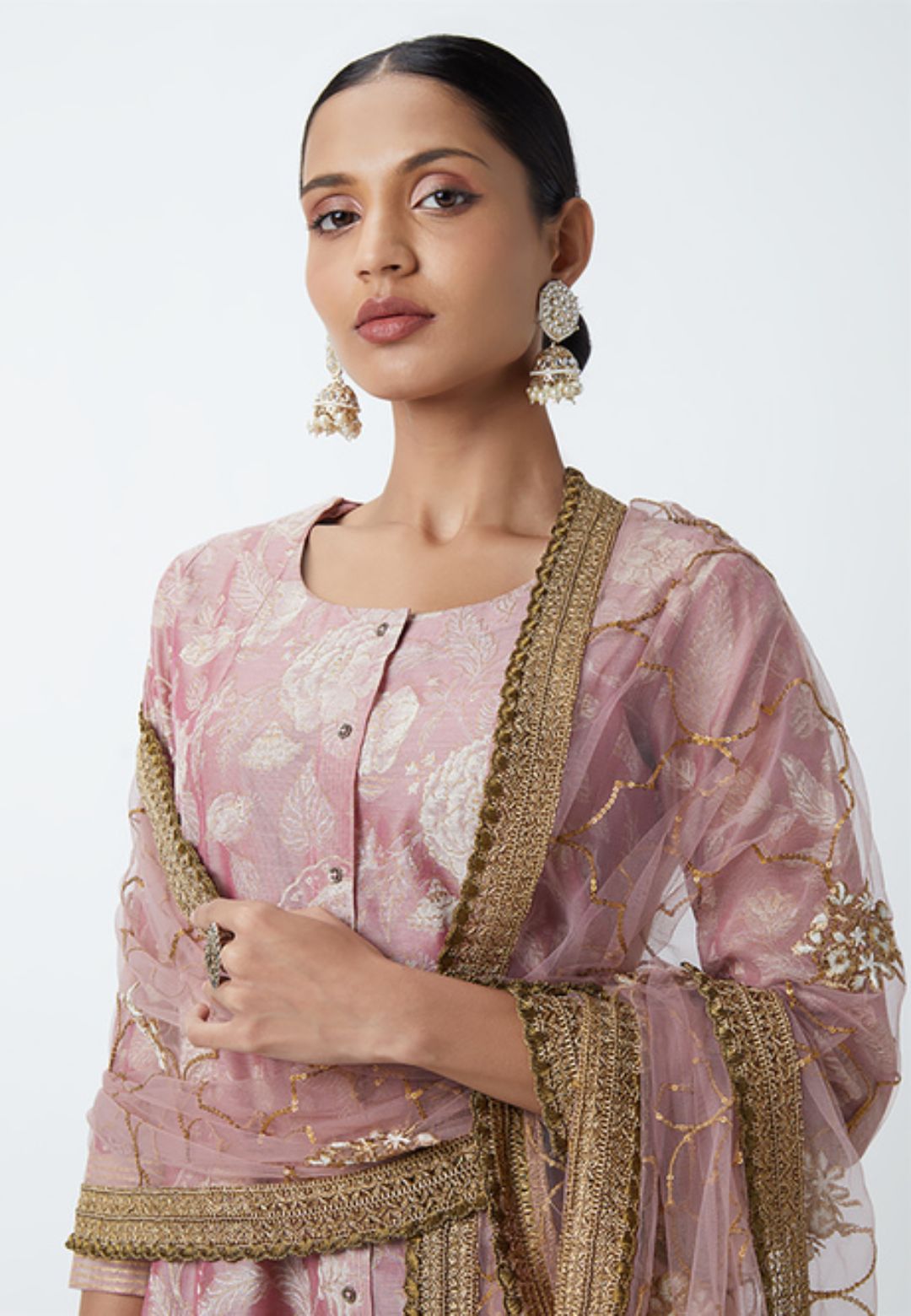 DUSTY PINK FLORAL COTTON BLEND SUIT SET