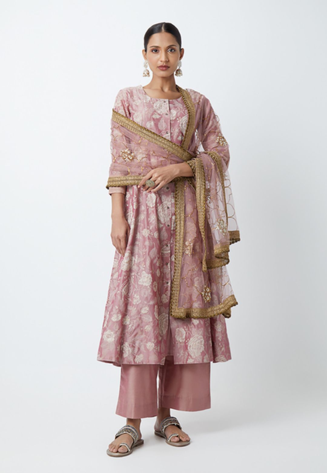 DUSTY PINK FLORAL COTTON BLEND SUIT SET