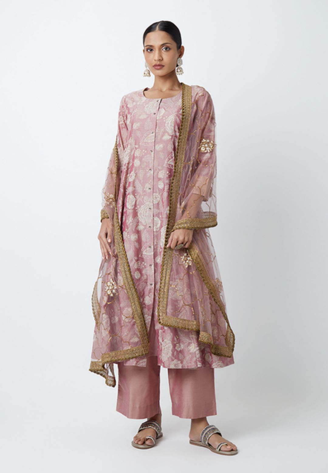 DUSTY PINK FLORAL COTTON BLEND SUIT SET