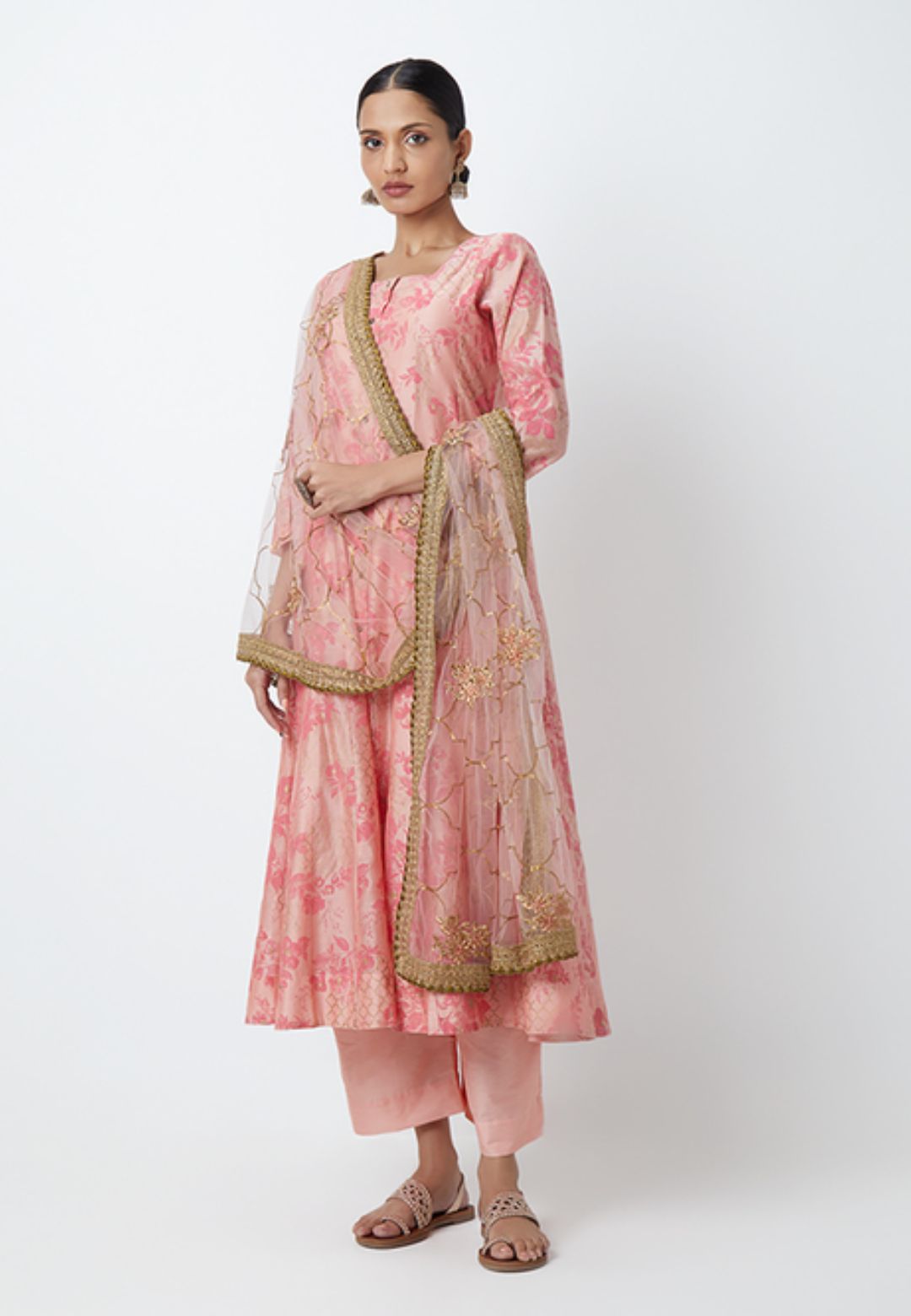 PEACH PINK FLORAL COTTON BLEND SUIT SET