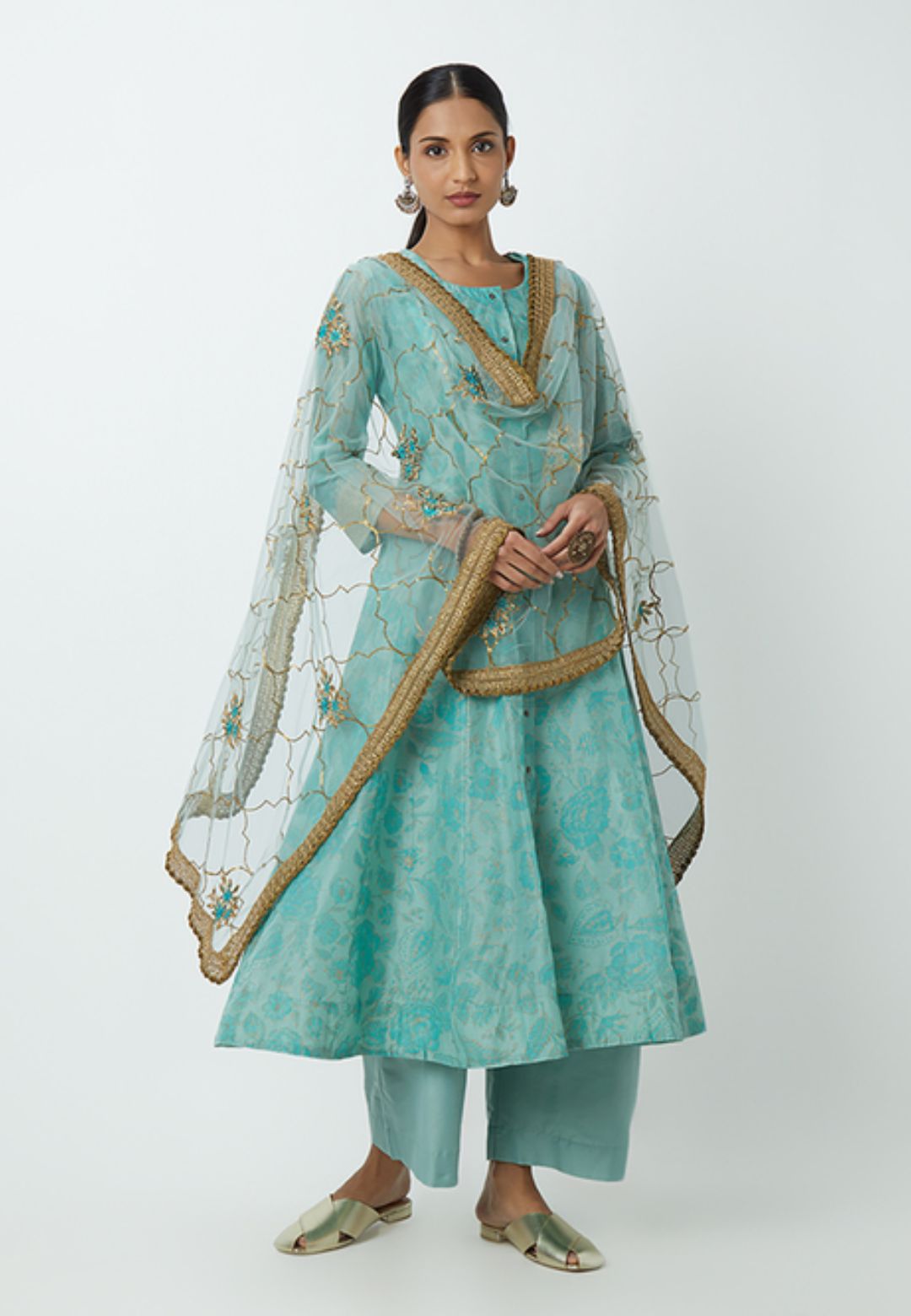 AQUA BLUE ETHNIC VISCOSE SUIT SET