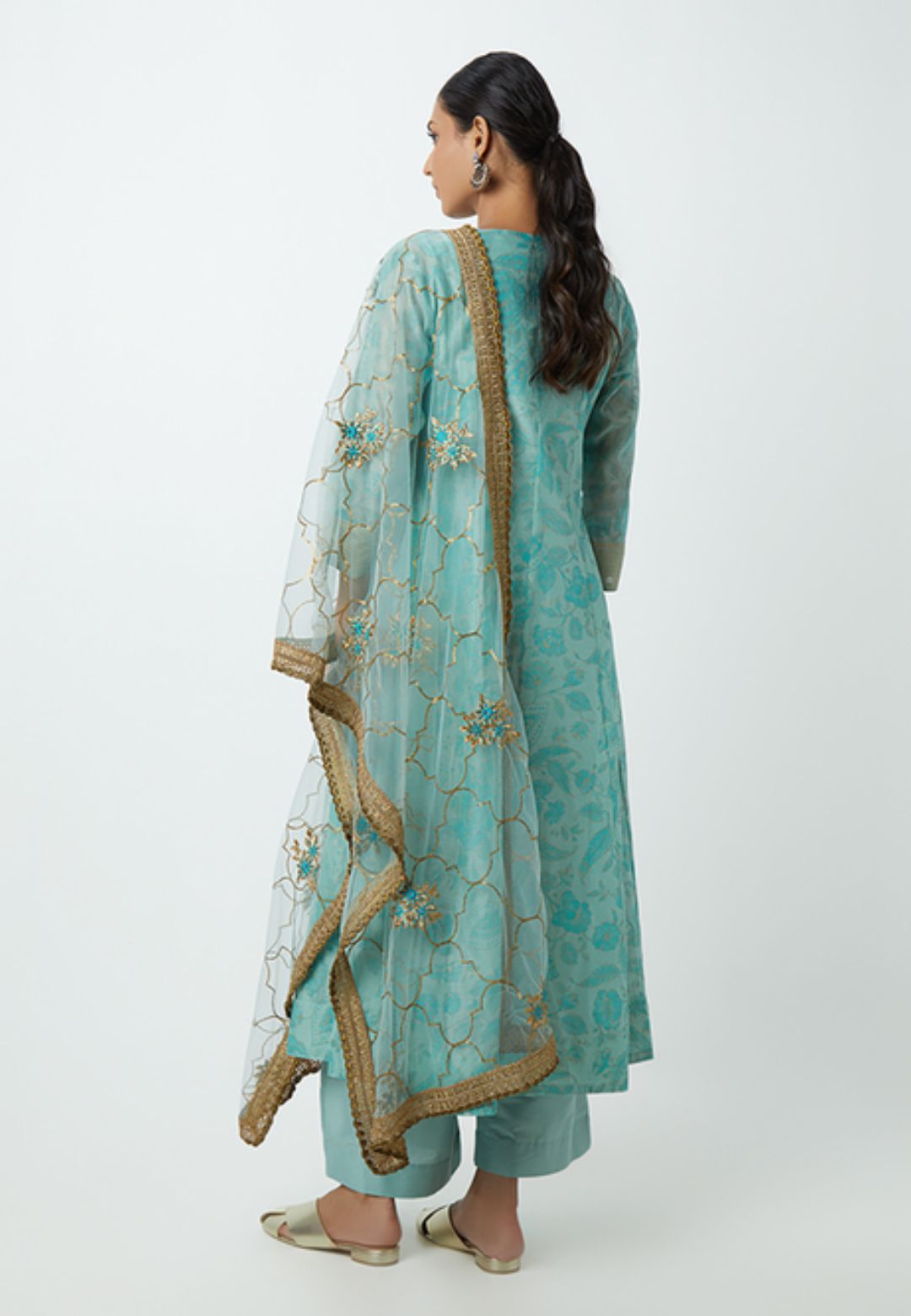 AQUA BLUE ETHNIC VISCOSE SUIT SET