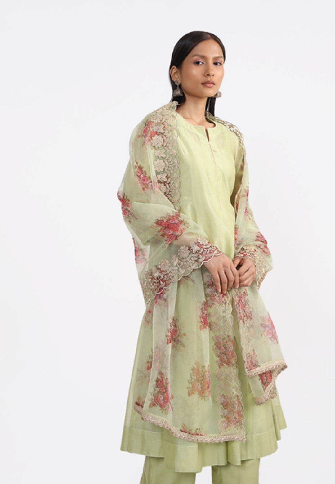 LIGHT GREEN VISCOSE COTTON SUIT SET