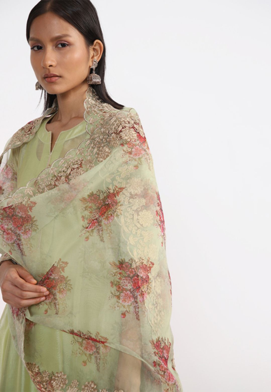 LIGHT GREEN VISCOSE COTTON SUIT SET