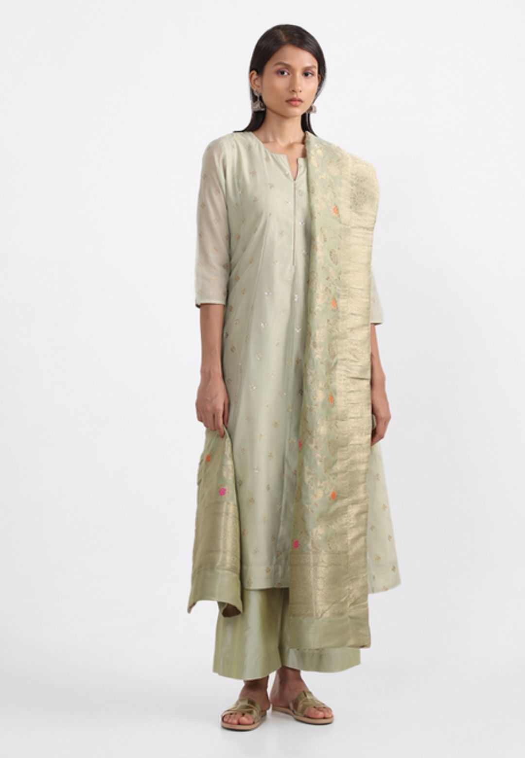 SAGE GREEN VISCOSE BLEND SUIT SET