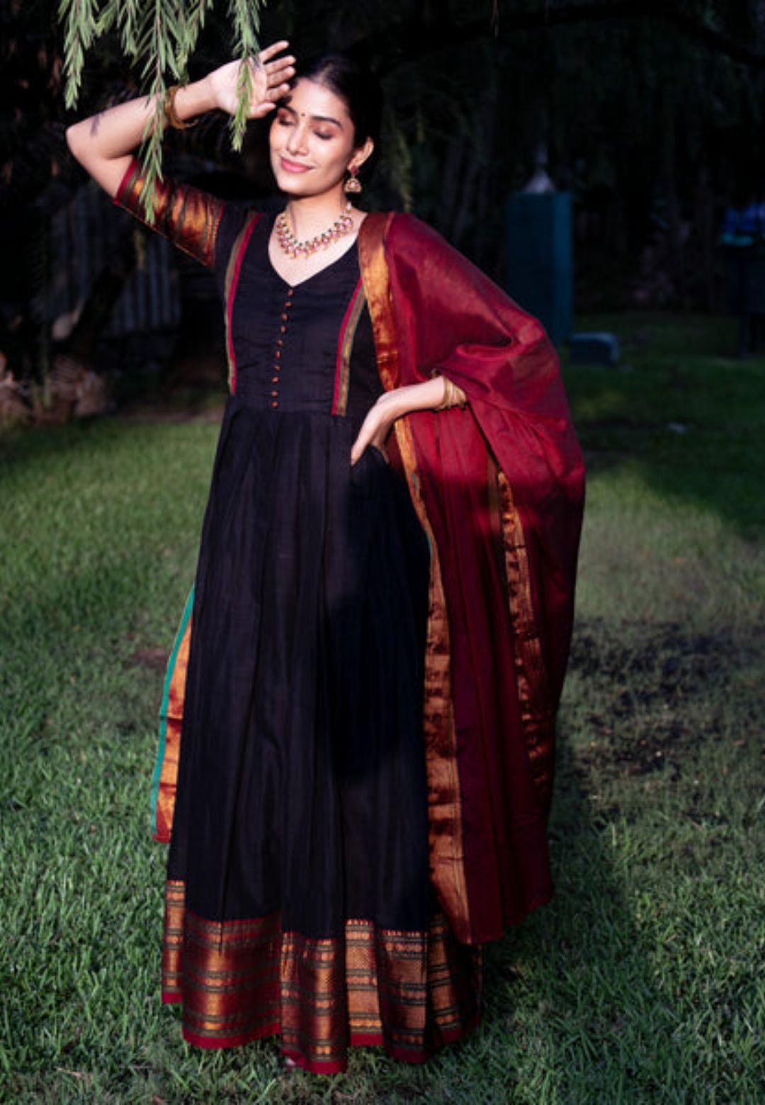 AARADHYA BLACK NARAYANPET ANARKALI SET
