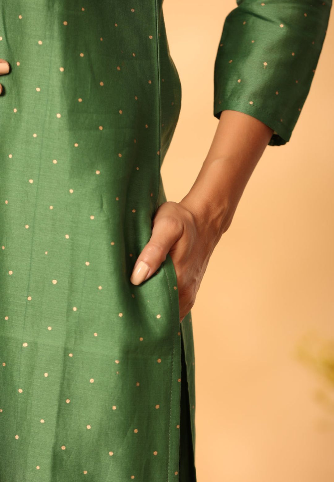 GREEN OLIVE CHANDERI SUIT SET