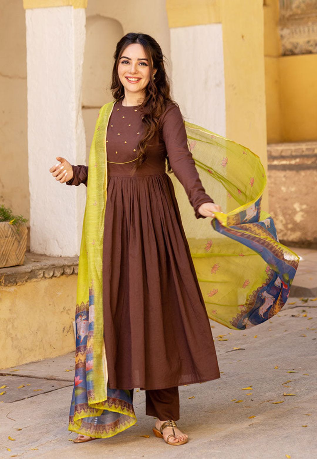 YELLOW BROWN COTTON SUIT SET