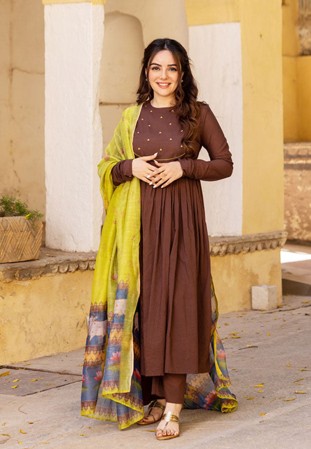 YELLOW BROWN COTTON SUIT SET
