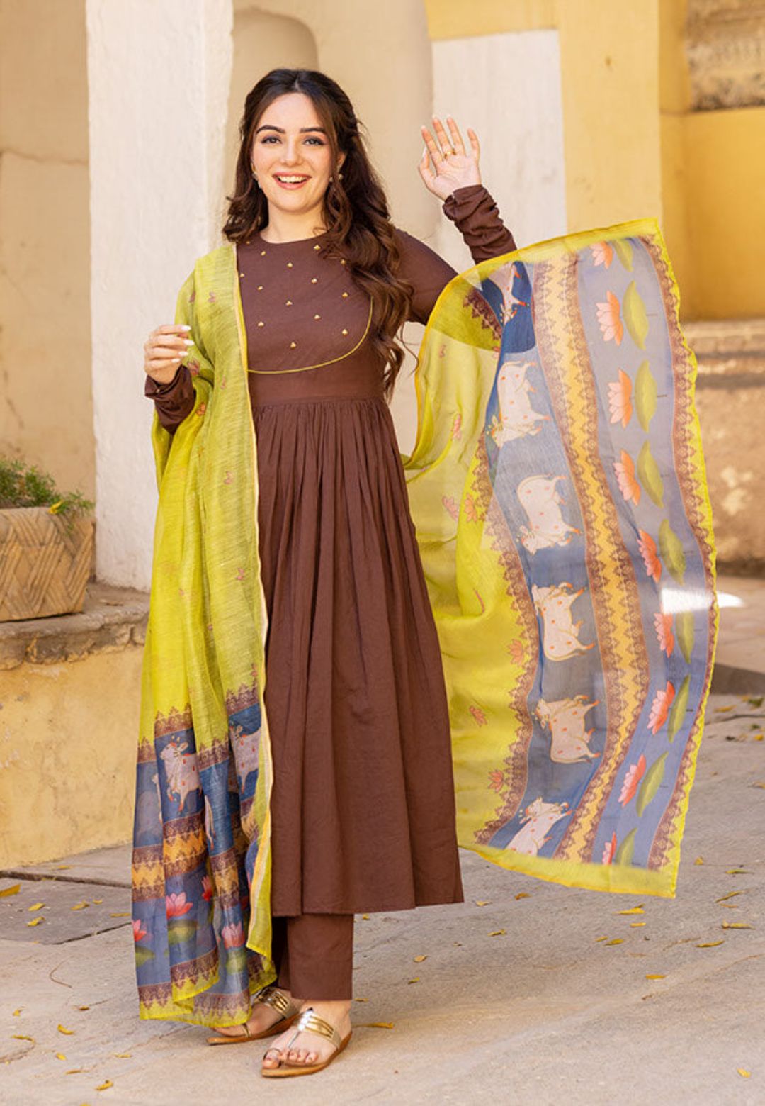 YELLOW BROWN COTTON SUIT SET