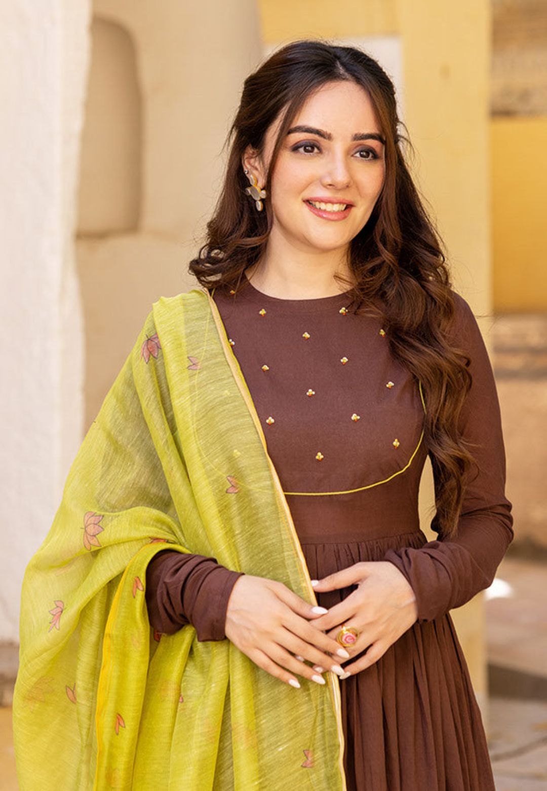 YELLOW BROWN COTTON SUIT SET