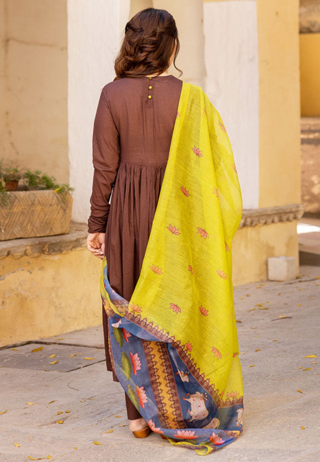 YELLOW BROWN COTTON SUIT SET