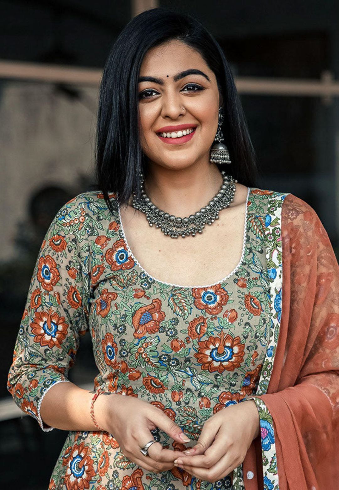 BROWN FLORAL COTTON SUIT SET