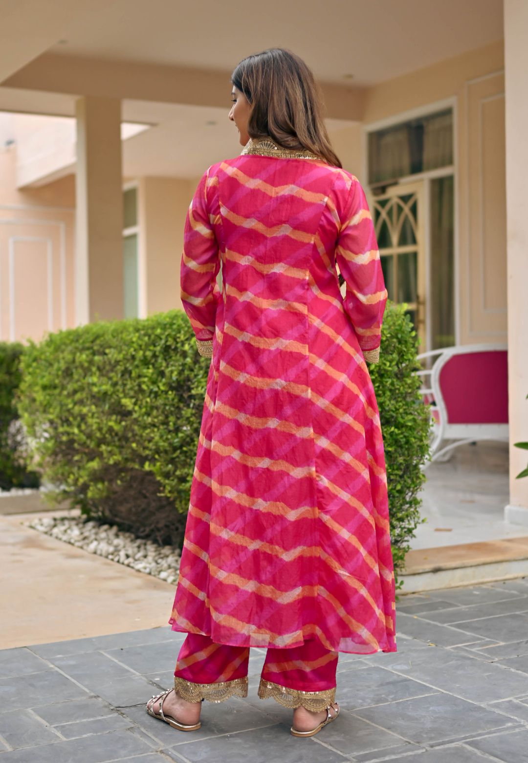 PINK SILK DORI LEHERIYA KURTA SET