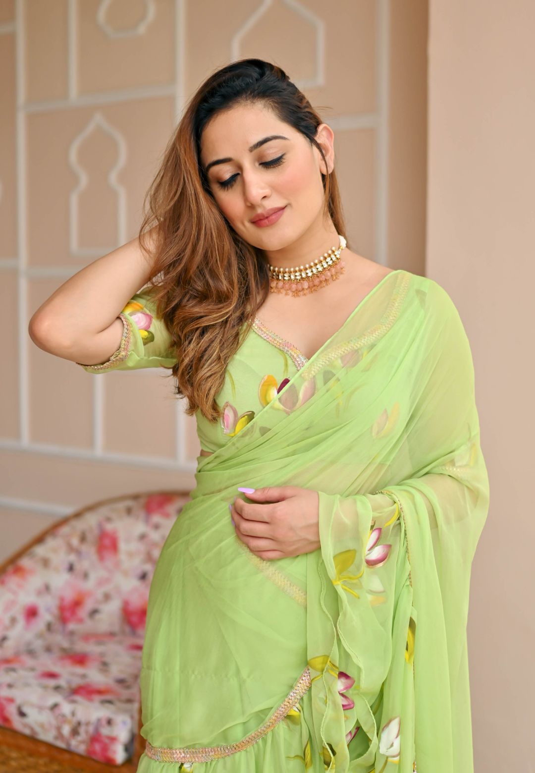 PARADISE GREEN DRAPED CHIFFON SAREE