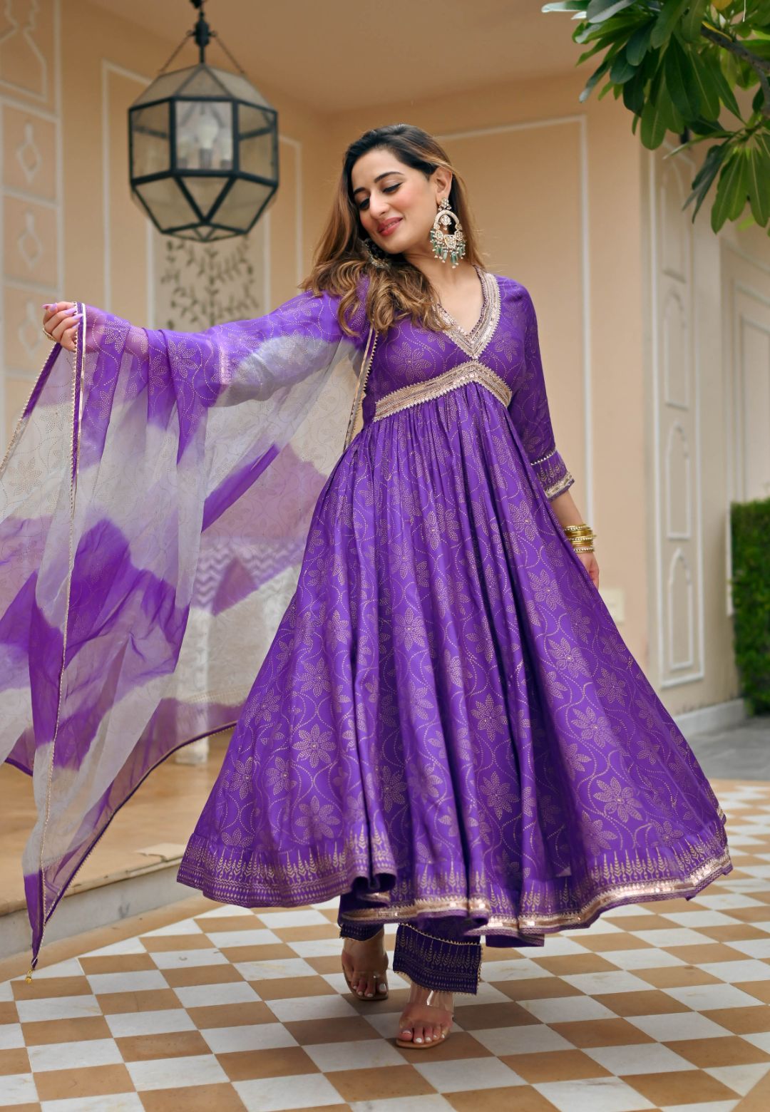 PURPLE GOLD HANDBLOCK COTTON SILK SUIT SET