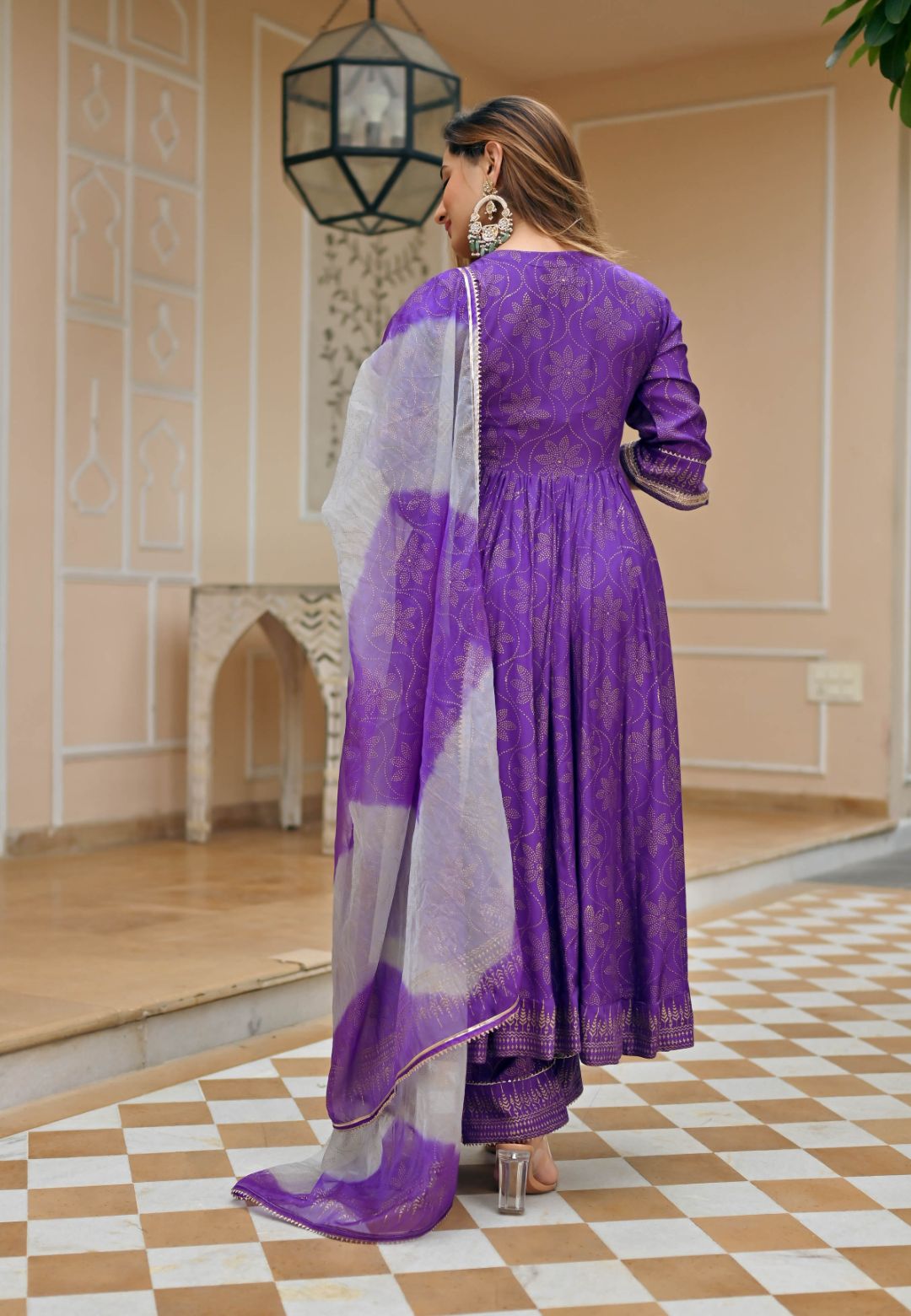 PURPLE GOLD HANDBLOCK COTTON SILK SUIT SET