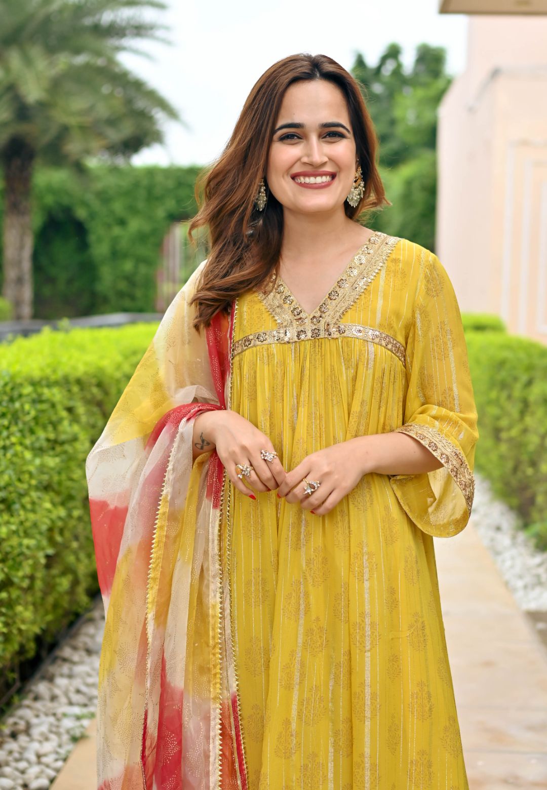 YELLOW GOLD HANDBLOCK GEORGETTE SUIT SET