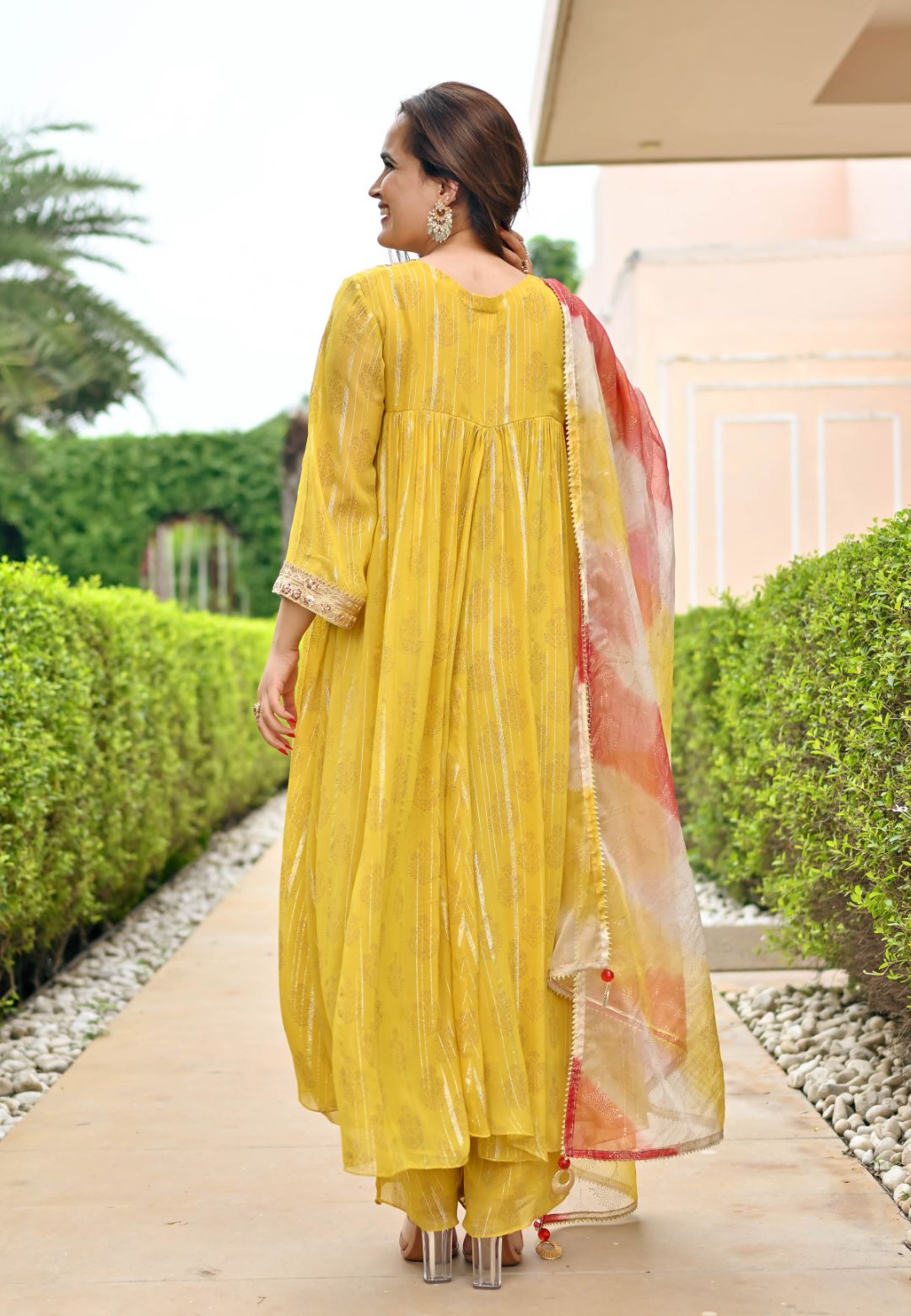 YELLOW GOLD HANDBLOCK GEORGETTE SUIT SET