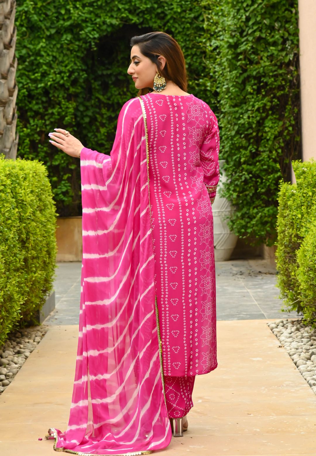 HOT PINK BANDHEJ PRINT SUIT SET
