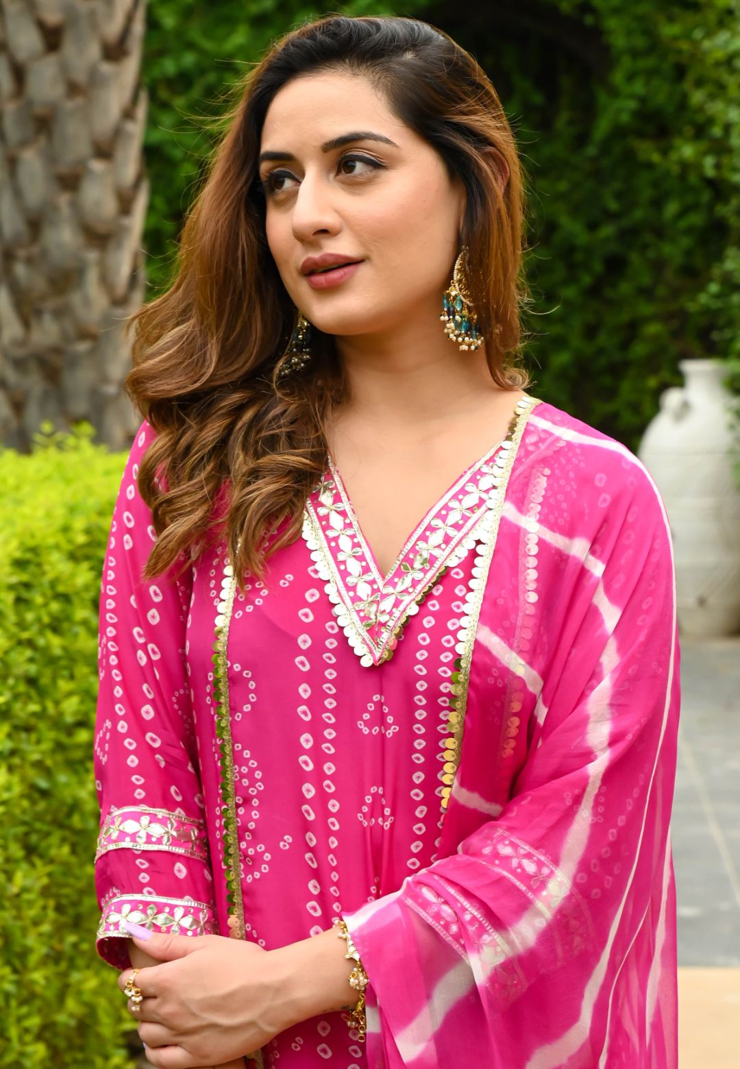 HOT PINK BANDHEJ PRINT SUIT SET