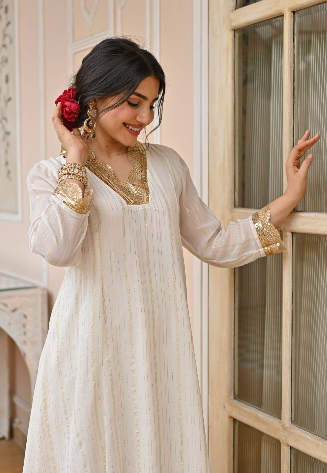 WHITE GOLD LUREX KURTA SET