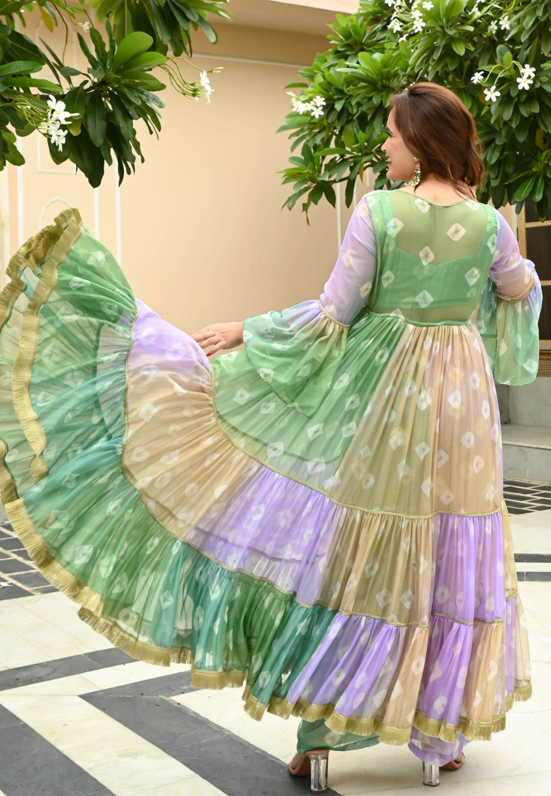 RANG BANDHEJ CAPE WITH TOP & PANTS