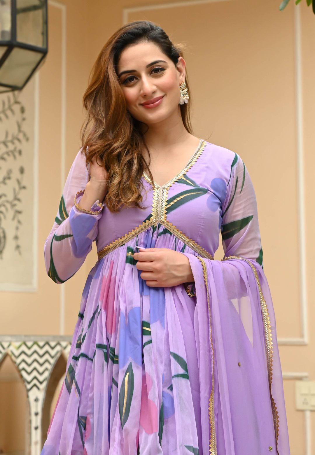 SHEER LILAC HANDPAINTED CHIFFON SHARARA SET
