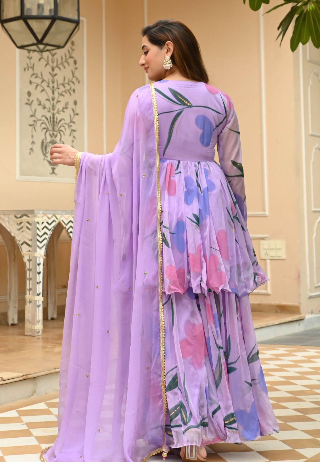 SHEER LILAC HANDPAINTED CHIFFON SHARARA SET