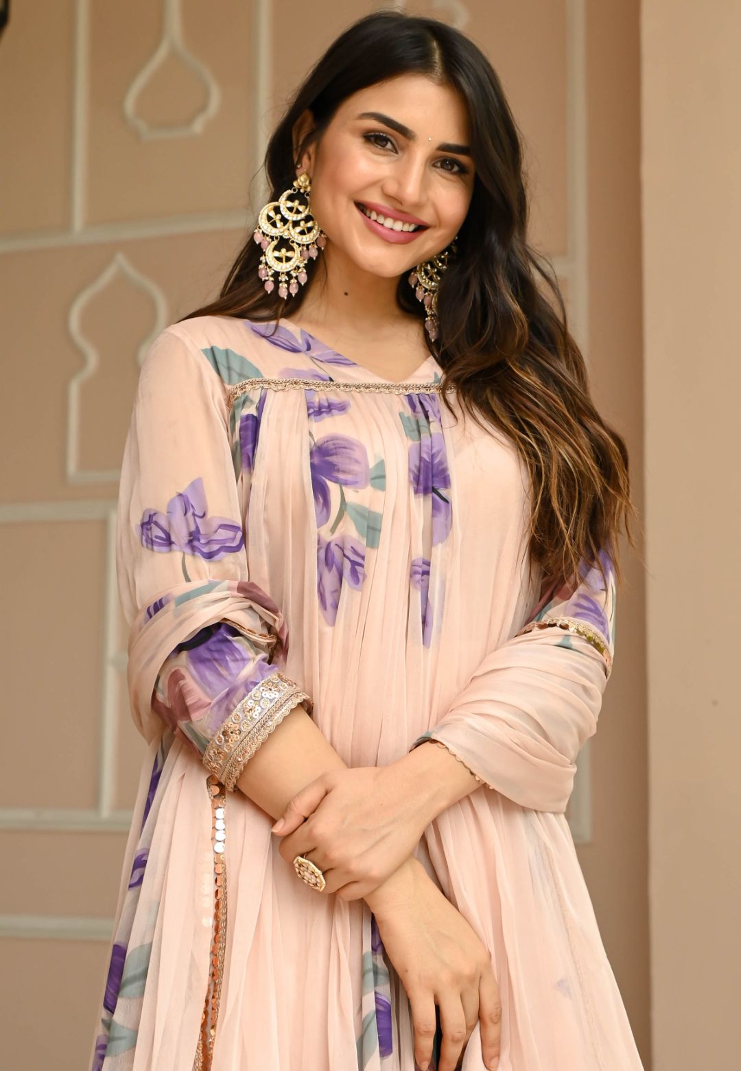 PEACH CHIFFON HANDPAINTED SUIT SET