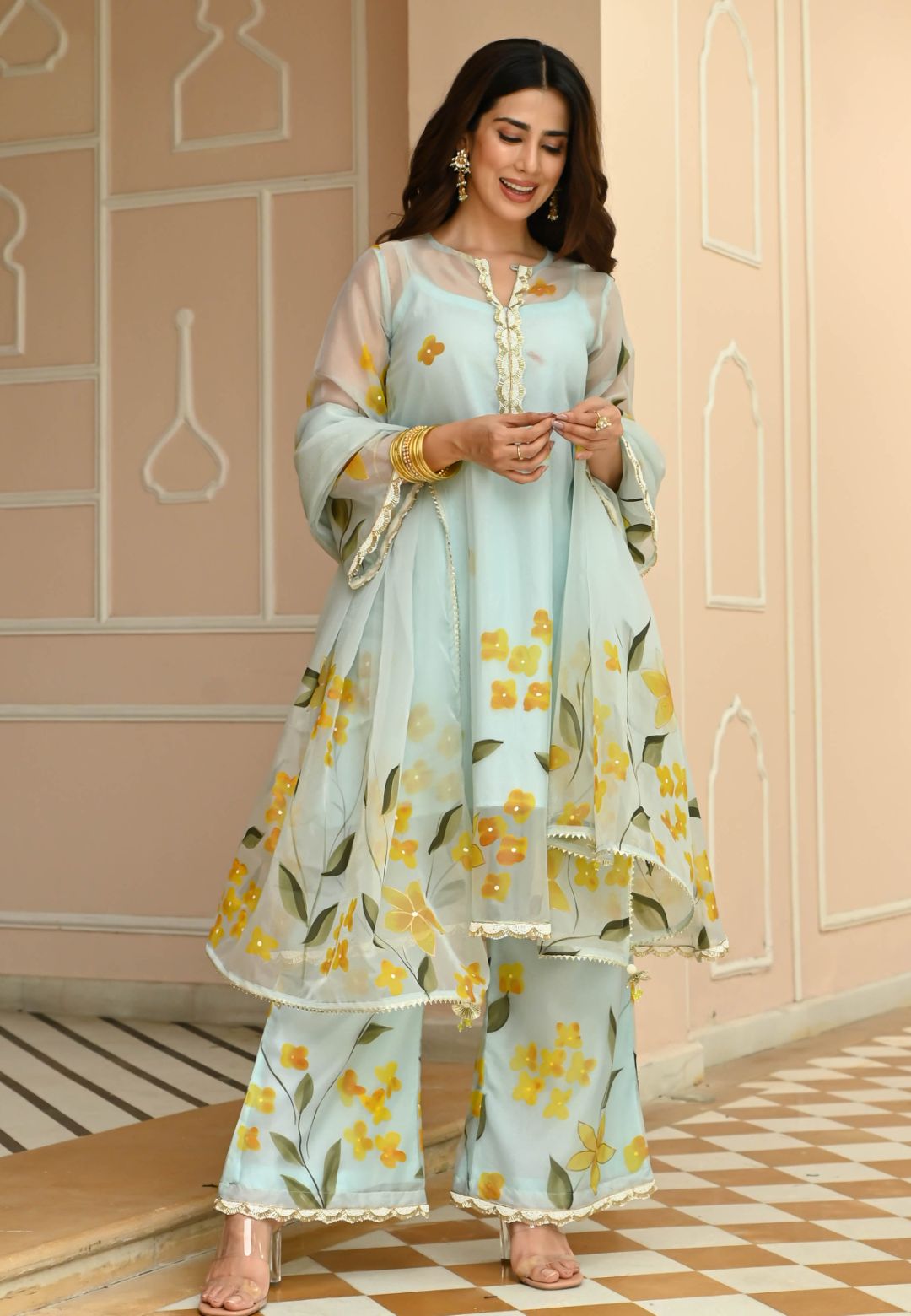 ORGANZA HONEY DEW HANDPAINTED SUIT SET