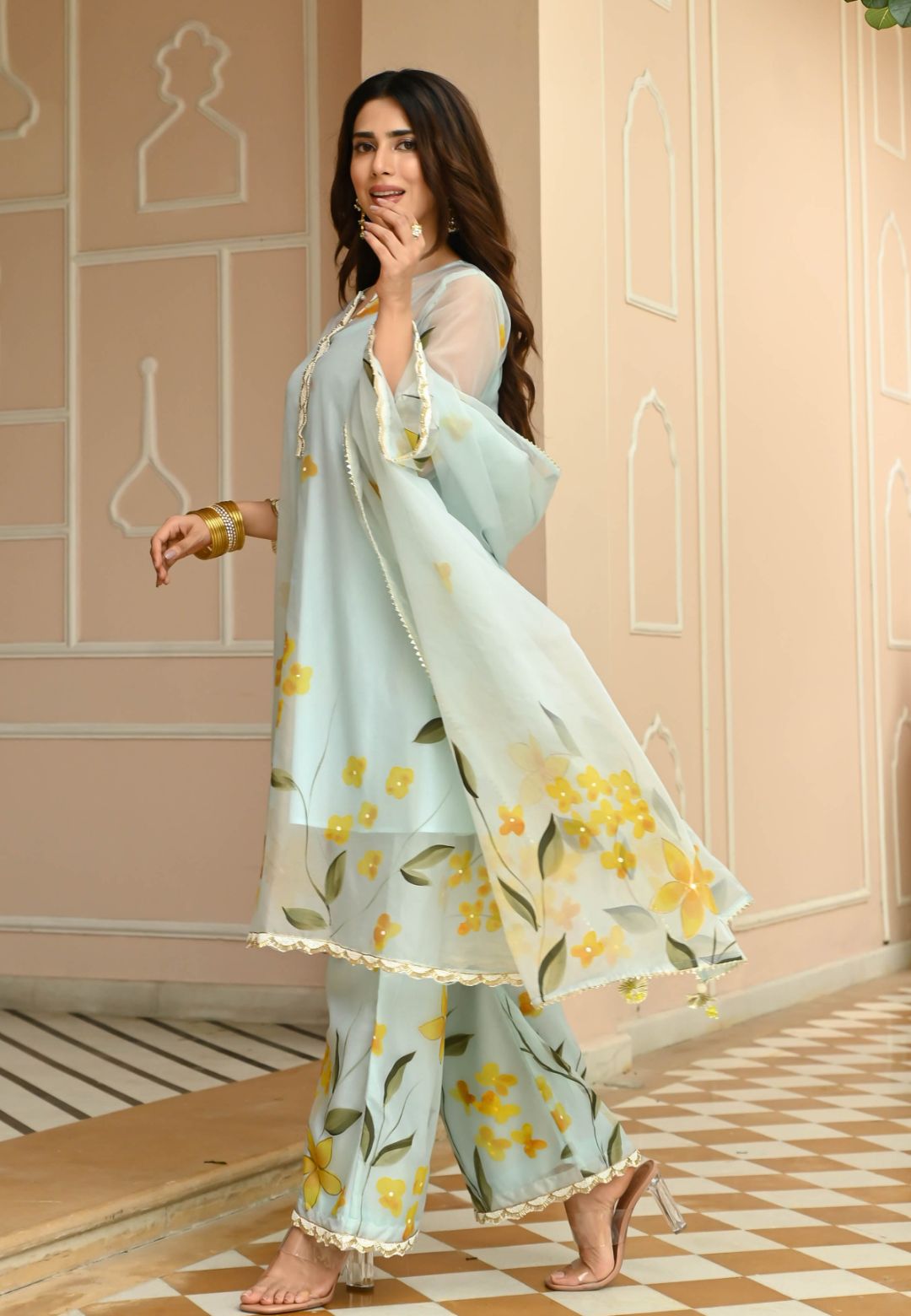 ORGANZA HONEY DEW HANDPAINTED SUIT SET