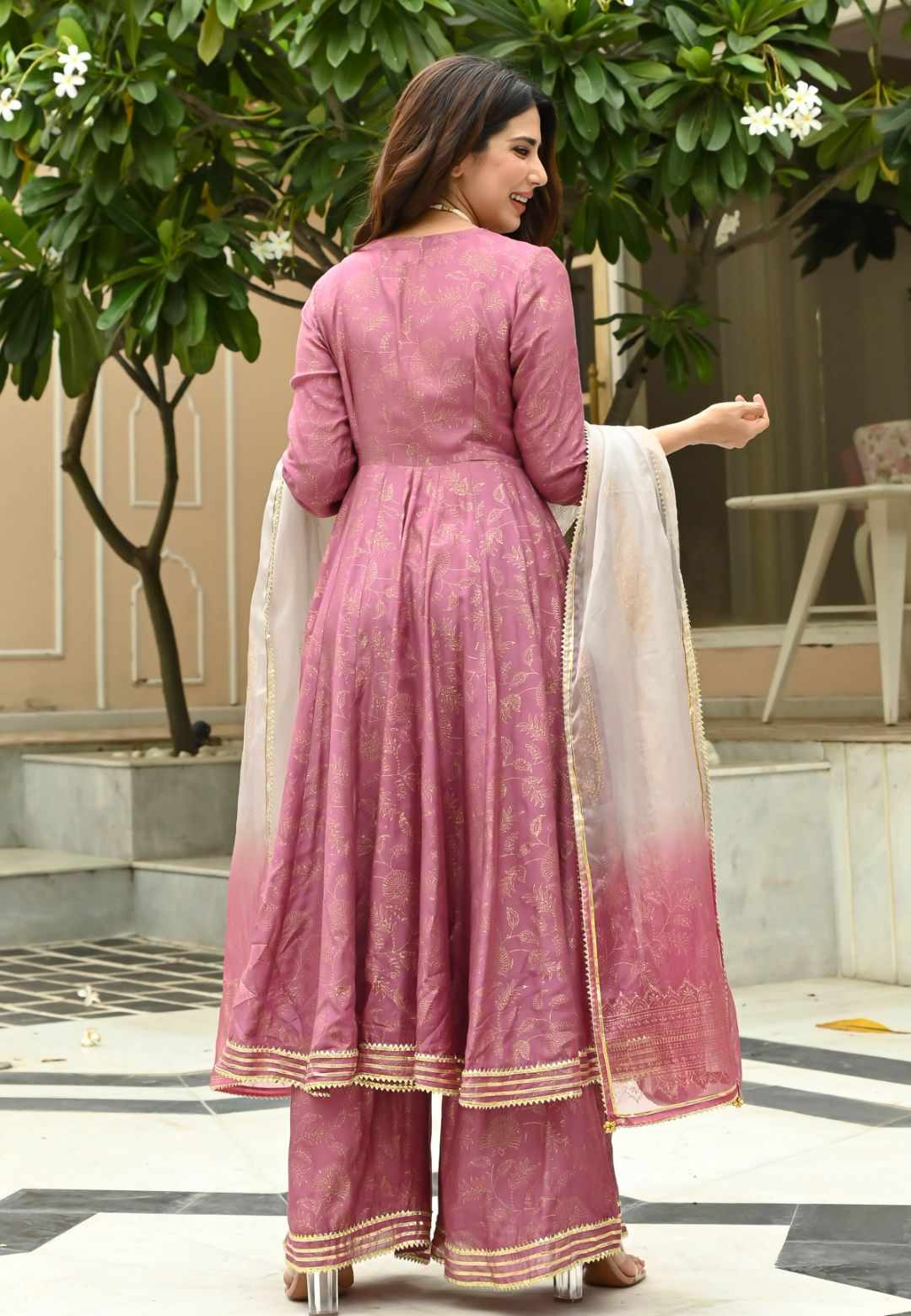 PINK OPAL GOLD COTTON SILK SUIT SET