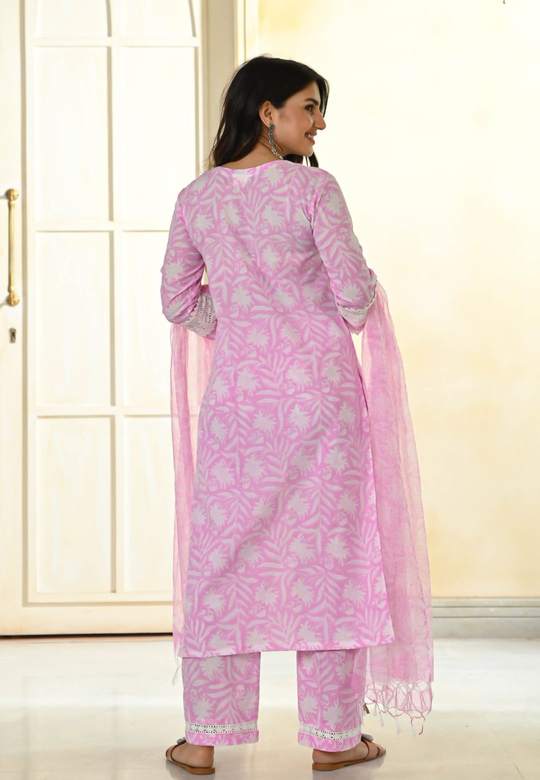 BABY PINK HANDBLOCK COTTON PRINTED SUIT SET