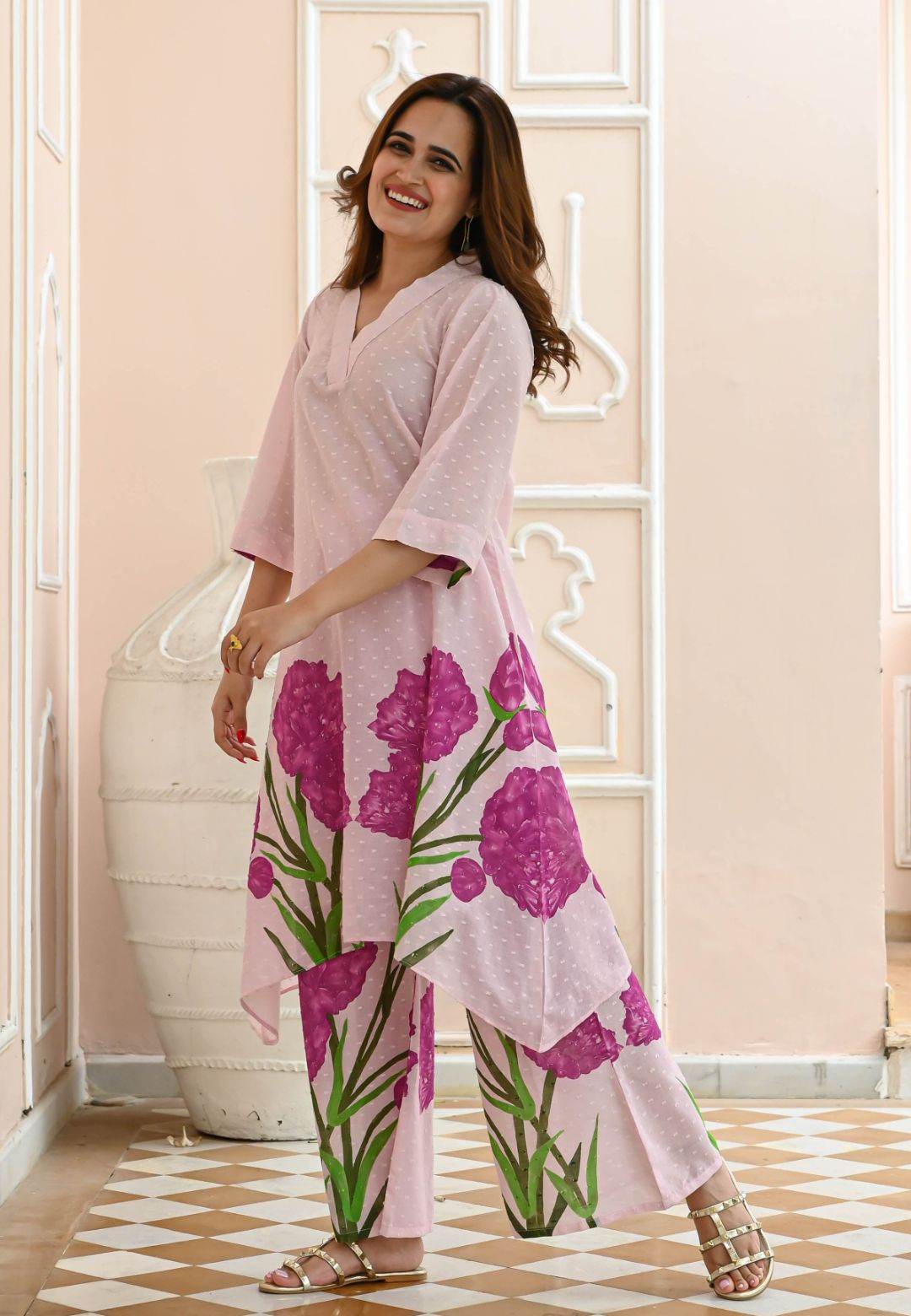 LIGHT PINK IPSITA FLORAL CO-ORD SET