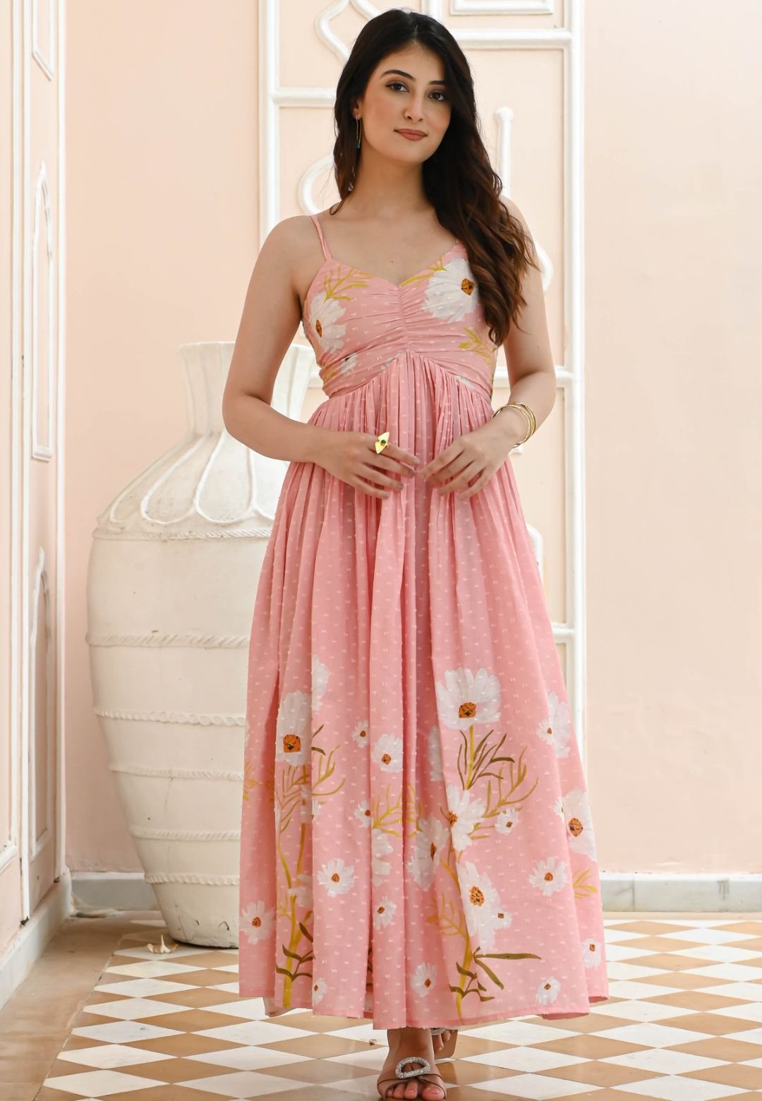 PINK MOHANA COTTON DOBBY DRESS