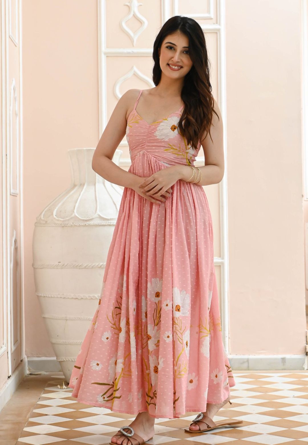 PINK MOHANA COTTON DOBBY DRESS