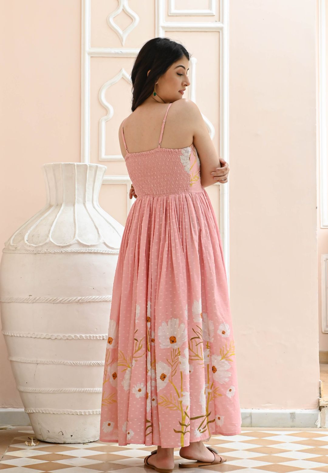 PINK MOHANA COTTON DOBBY DRESS