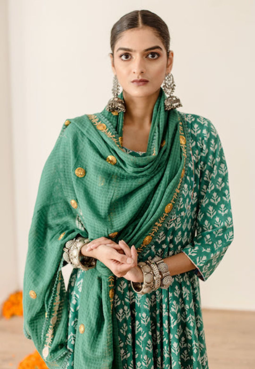 ROSHAN GREEN COTTON ANARKALI SUIT SET