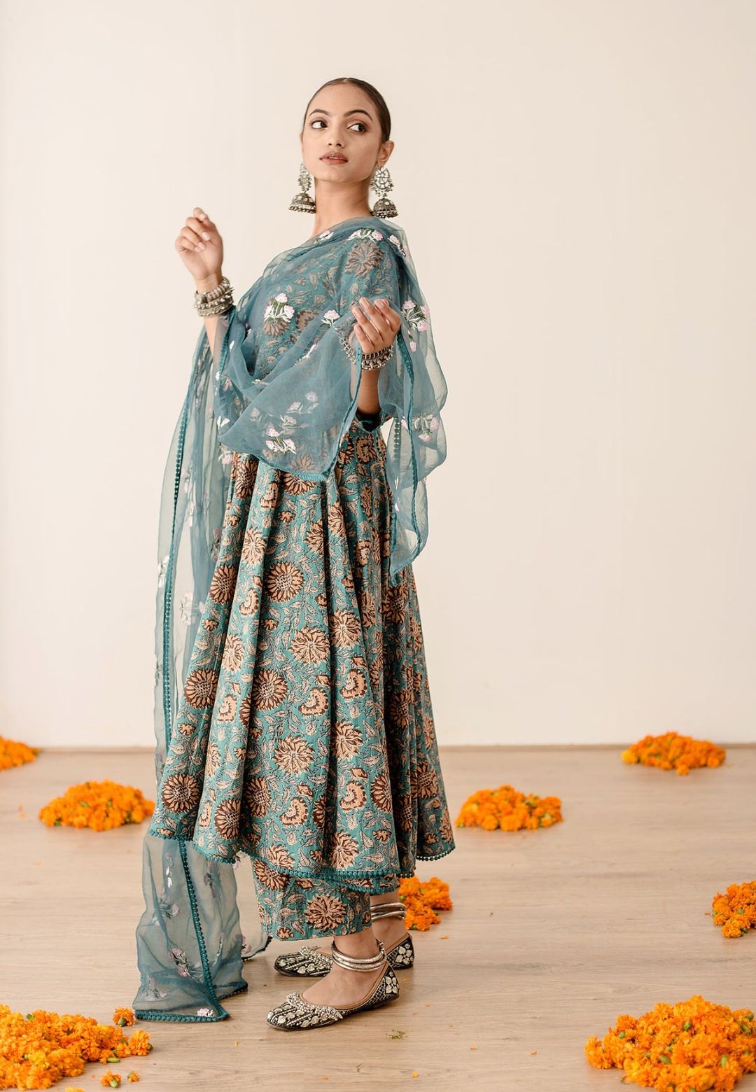 GREEN RUBAL PURE COTTON ANARKALI SUIT SET