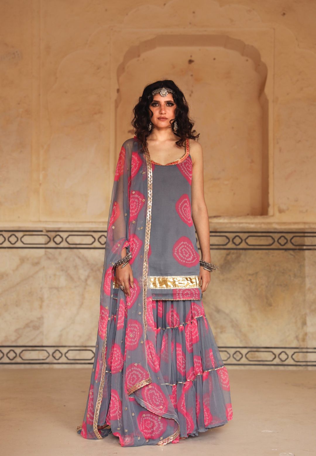 SHINAZ GREY GEORGETTE SHARARA SET