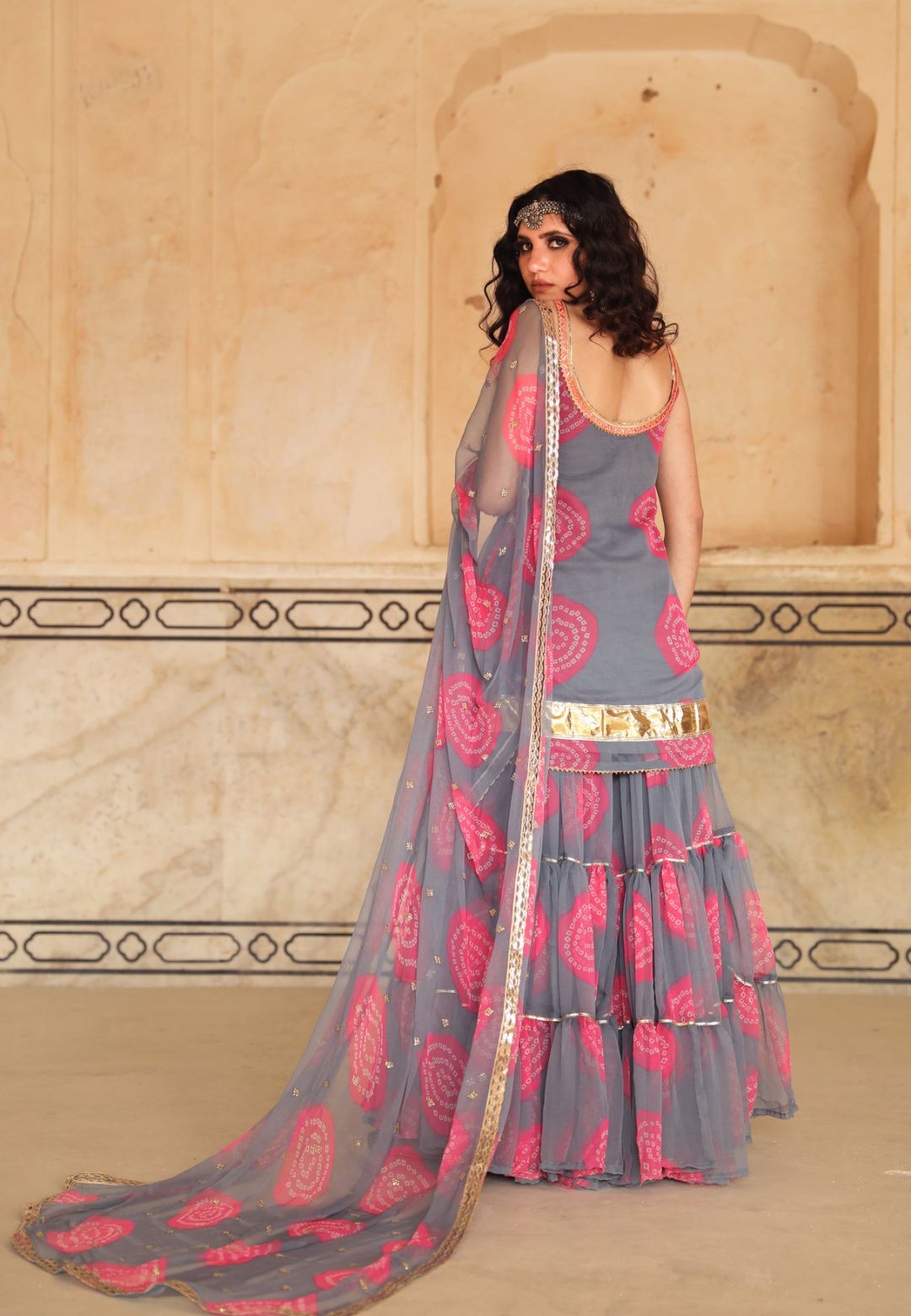 SHINAZ GREY GEORGETTE SHARARA SET