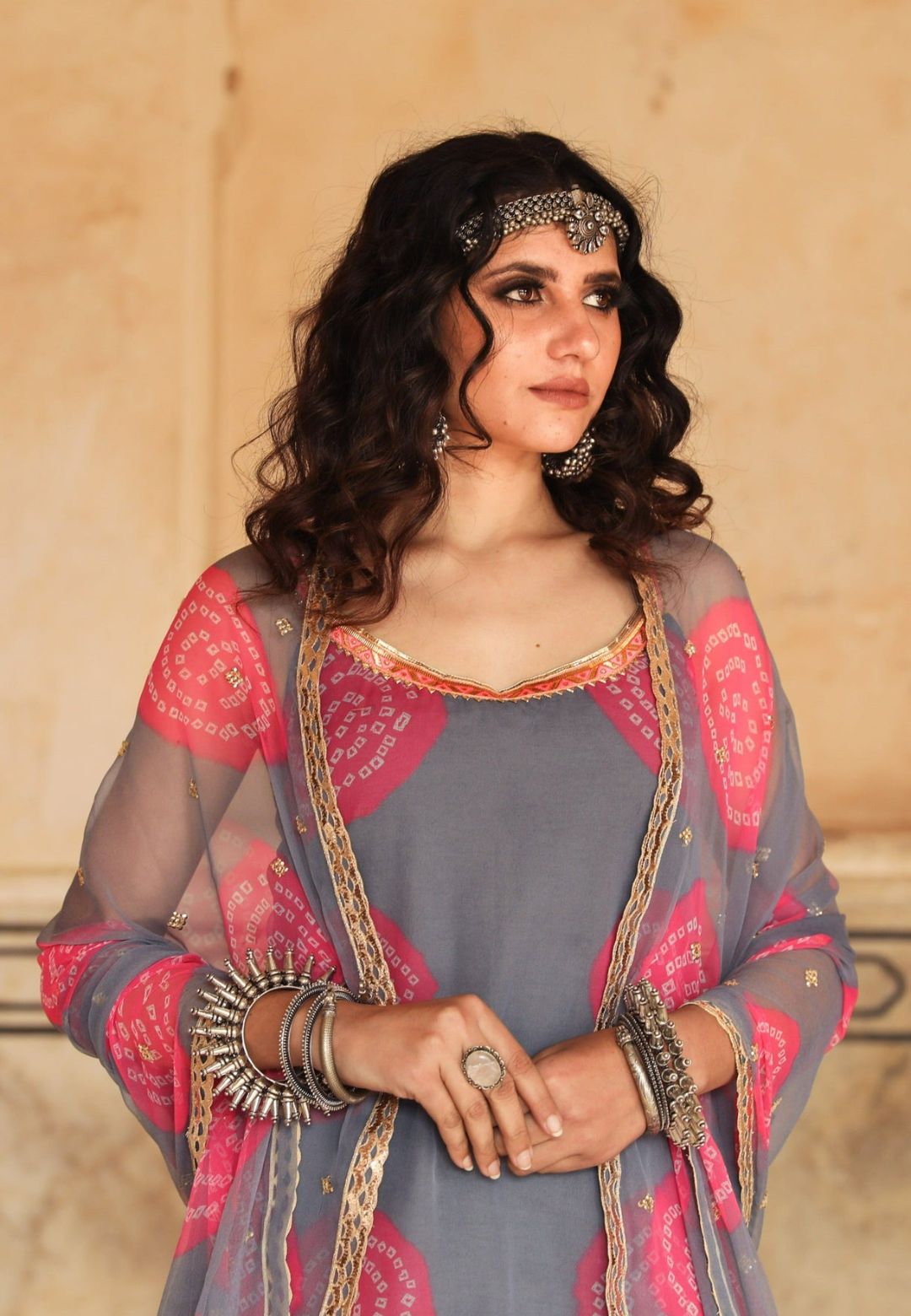 SHINAZ GREY GEORGETTE SHARARA SET